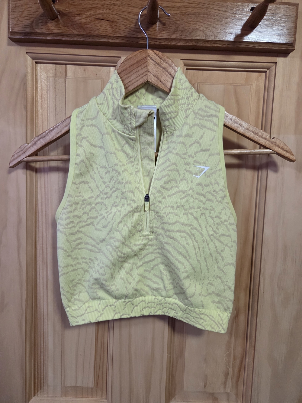 Gymshark Yellow Patterned Sleeveless Zip Crop Top